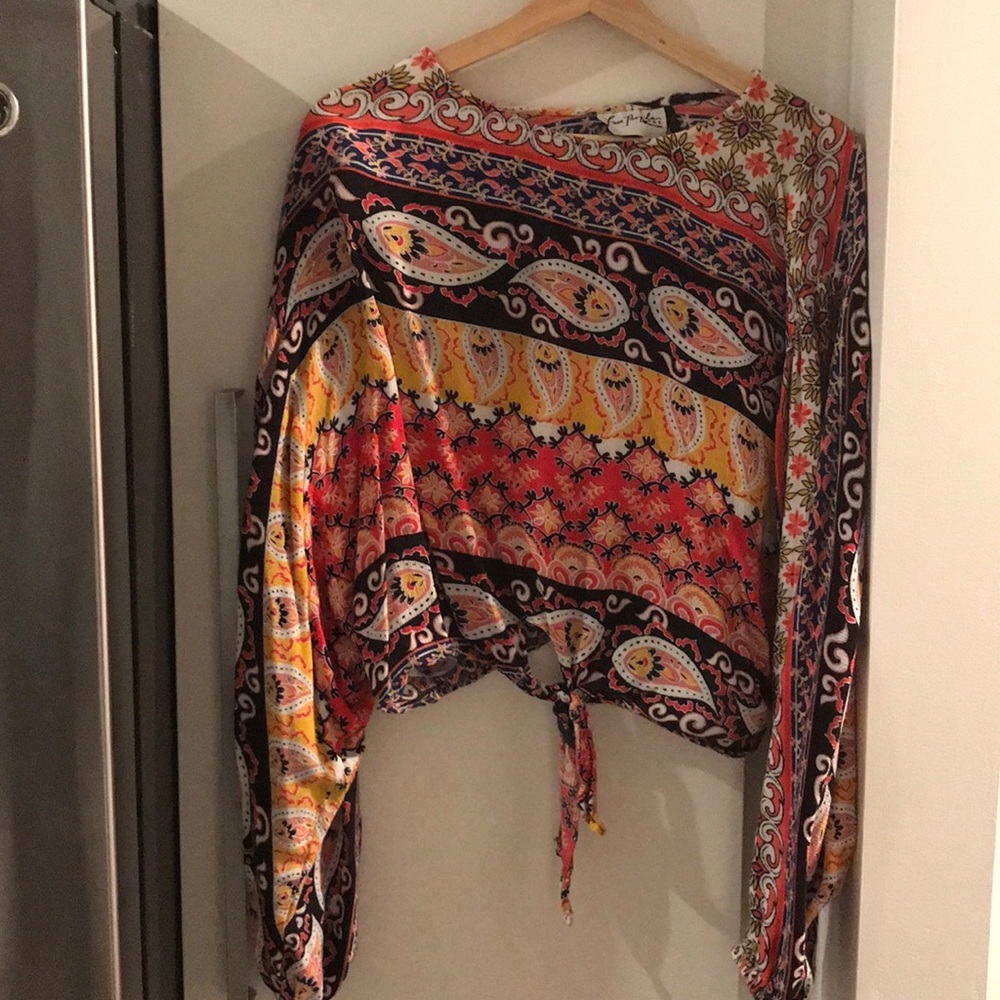 FREE PEOPLE boho tie front top